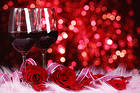 Romantic Background with Roses and Glasses of Red Wine