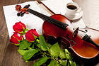 Roses Violin and Coffee Background