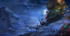 Santa with Sleigh and Reindeers in the Sky Christmas Background