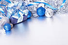 Silver and Blue Christmas Background with Gift