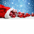 Snowy Christmas Background with Red Christmas Balls