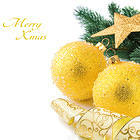 Snowy Christmas Background with Yellow Christmas Balls