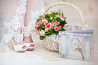 Wedding Background with Flowers in Basket
