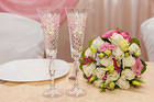 Wedding Background with Glasses and Bouquet