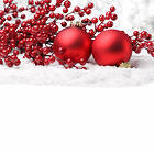 White Background with Red Christmas Ornaments