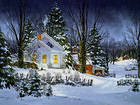 Winter House Painting Background