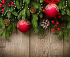 Wooden Christmas Background with Ornaments