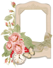 Cream PNG Frame with Clock and Roses