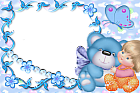 Cute Kids Blue Transparent Frame with Kid and Teddy Bear