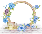 Cute Round PNG-Photo Frame with Blue Flowers