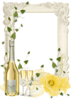 Delicate Transparent PNG Frame with Yellow Roses and Champagne