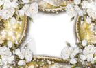 Gold PNG Transparent Frame with White Roses