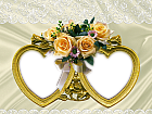 Transparent Frame with Two Hearts and Bouquet of Yellow Roses