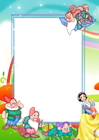 Transparent Kids PNG Photo Frame with Snow-White and Seven Dwarfs