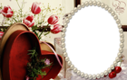 Transparent PNG Frame with Tulips and Heart