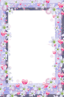 Transparent Violet PNG Frame with Flowers and Hearts
