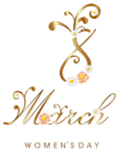 Gold March 8 with Flowers PNG Clipart Image