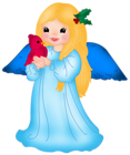 Blue Little Angel with Bird PNG Clipart