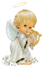 Cute Angel with Harp Free PNG Clipart Picture