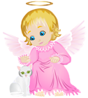 Cute Angel with White Kitten Transparent PNG Clip Art Image