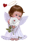 Cute Angel with White Rose Free PNG Clipart Picture