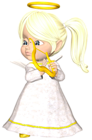 Cute Blonde Angel with Harp Large PNG Clipart