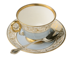 Blue and Gold Tea Cup with Teaspoon Large Transparent Clipart