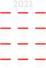2021 Calendar Transparent White PNG Clipart