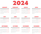 2024 Calendar Transparent Red EU Image