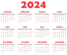 2024 Calendar Transparent Red US Image