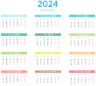 2024 Calendar with Colors Transparent Clipart