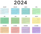 2024 Colorful Calendar US PNG Image