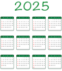 2025 Green Calendar Transparent Image PNG