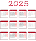 2025 Red EU Calendar Transparent Image PNG