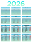 2026 EU Calendar Turquoise Transparent PNG Clipart