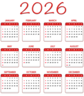 2026 Red Calendar Transparent Image PNG