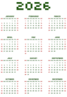The page with this image: 2026 Transparent Calendar Green US,is on this link