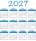 2027 Blue Calendar Transparent Image PNG