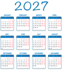2027 Blue EU Calendar Transparent Image PNG