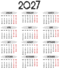 2027 Calendar New EU PNG Clipart