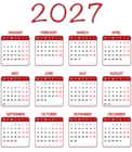2027 Red EU Calendar Transparent Image PNG