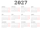 2027 Simple EU Calendar Transparent