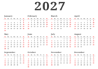 2027 Simple US Calendar Transparent