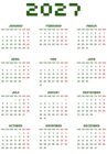 2027 Transparent Calendar Green