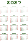 2027 Transparent Calendar Green US
