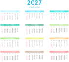 2027 US Calendar with Colors Transparent Clipart