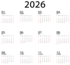 Calendar 2026 Black Transparent Clipart