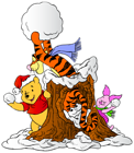 Winnie the Pooh and Friends with Snowballs PNG Clip Art Image