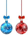 Blue and Red Hanging Christmas Balls PNG Clip-Art Image
