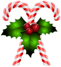 Candy Canes with Holly Transparent PNG Clip Art Image